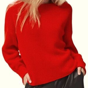 French Connection Women's Millie Mozart Waffle Knit Sweater Orange Sie M NWT $98